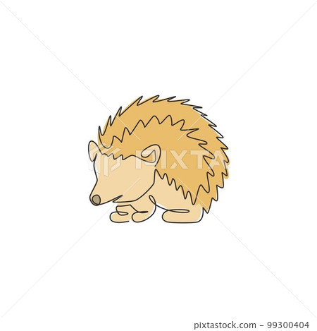 One continuous line drawing of cute little hedgehog for logo identity. Mini funny spiky rodent animal concept for national zoo icon. Dynamic single line graphic draw design vector illustration 99300404