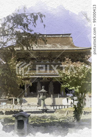 水彩風格的吉野金峰山寺正殿（藏王堂）奈良縣吉野郡吉野町 99300413