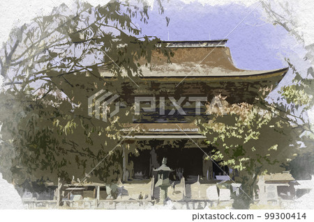 Watercolor-style Yoshino Kinpusen-ji Temple main hall (Zao-do) Yoshino-cho, Yoshino-gun, Nara Prefecture 99300414
