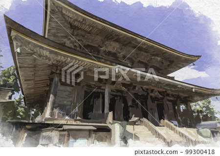 Watercolor-style Yoshino Kinpusen-ji Temple main hall (Zao-do) Yoshino-cho, Yoshino-gun, Nara Prefecture Watercolor-style Yoshino Kinpusen-ji Temple main hall (Zao-do) Yoshino-cho, Yoshino-gun, Nara Prefecture 99300418