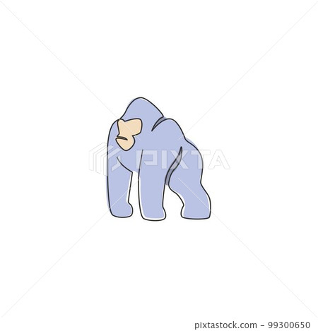 One continuous line drawing of gorilla for national park logo identity. Ape primate animal portrait mascot concept for conservation forest icon. Single line draw design graphic vector illustration 99300650