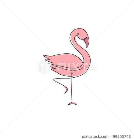 One single line drawing of exotic flamingo for company business logo identity. Flamingo bird mascot concept for product brand. Trendy continuous line draw design vector graphic illustration 99300748