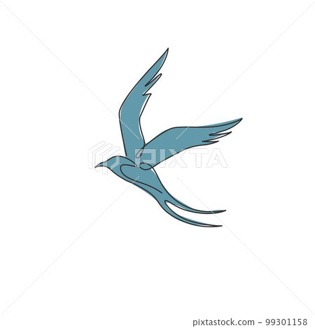 Single continuous line drawing of beauty swallow for company logo identity. Adorable bird mascot concept for swallow nest farm symbol. Modern one line draw design illustration vector graphic 99301158