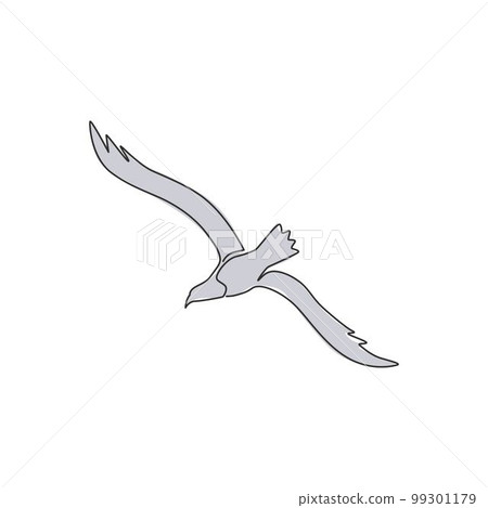 One continuous line drawing of beauty seagull for marine company logo identity. Beautiful flying bird mascot concept for cargo ship symbol. Modern single line vector graphic draw design illustration 99301179