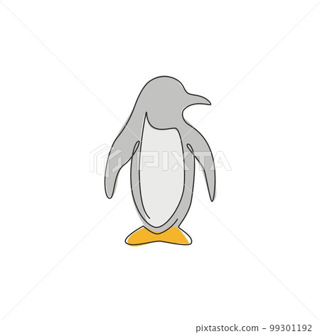 One single line drawing of cute funny penguin for company business logo identity. North pole bird mascot concept for national zoo park. Modern continuous line draw design vector graphic illustration 99301192