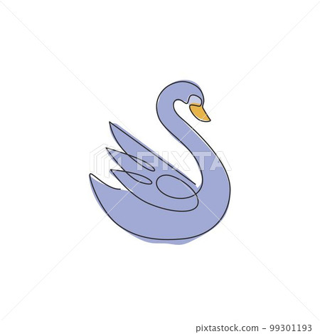 One single line drawing of beauty swan for company business logo identity. Cute goose animal mascot concept for greeting card decoration. Trendy continuous line draw design illustration graphic vector 99301193