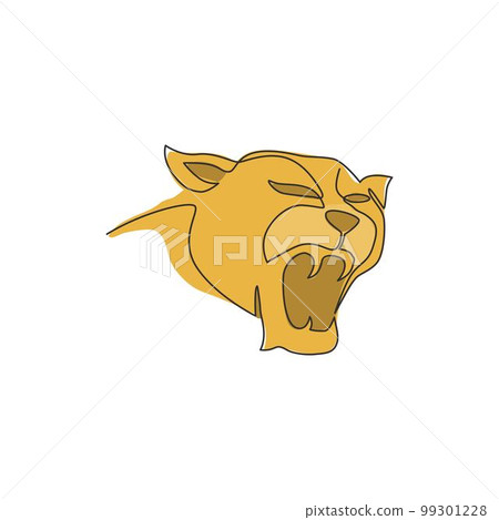 One continuous line drawing of wild leopard head for multinational company logo identity. Strong panther mammal animal mascot concept for national safari zoo. Single line draw design illustration One continuous line drawing of wild leopard head for multinational company logo identity. Strong panther mammal animal mascot concept for national safari zoo. Single line draw design illustration 99301228
