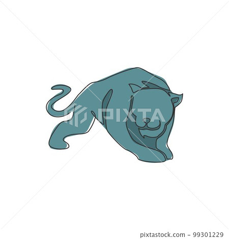 One single line drawing of wild leopard for company business logo identity. Strong jaguar mammal animal mascot concept for national conservation park. Continuous line vector draw design illustration 99301229