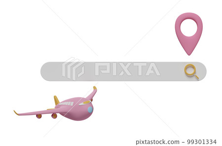 3d search bar blank and magnifying glass, pin with airplane ticket booking, summer travel service, planning traveler's tourism isolated. 3d render illustration 3d search bar blank and magnifying glass, pin with airplane ticket booking, summer travel service, planning traveler's tourism isolated. 3d render illustration 99301334
