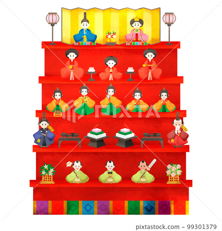 五層雛人偶。水彩風格的插圖。 99301379
