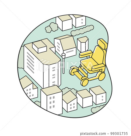 裁剪景觀。有輪椅的街道 裁剪景觀。有輪椅的街道 99301735