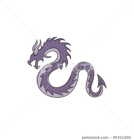Single continuous line drawing of fictional monsters dragon for chinese traditional logo identity. Magical legend creature mascot concept for martial art association. One line draw design illustration 99301890