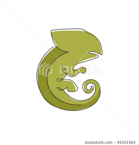 Single continuous line drawing of exotic chameleon mascot concept for reptilian zoo. Beautiful reptile animal for company logo identity. One line draw vector design graphic illustration 99301965