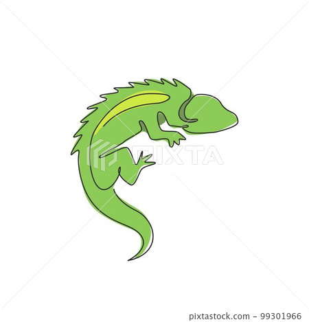 Single continuous line drawing of beautiful iguana for company logo identity or pet collector. Exotic animal mascot concept for reptilian zoo. Dynamic one line draw design illustration vector graphic 99301966