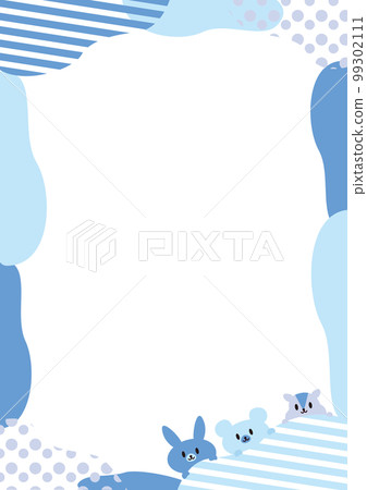 Border and dot blob frame/background_vertical_animals (rabbit, bear, squirrel)_blue 99302111