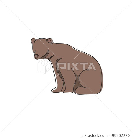 One single line drawing of cute grizzly bear for company logo identity. Business corporation icon concept from wild mammal animal shape. Modern continuous line graphic draw vector design illustration 99302270