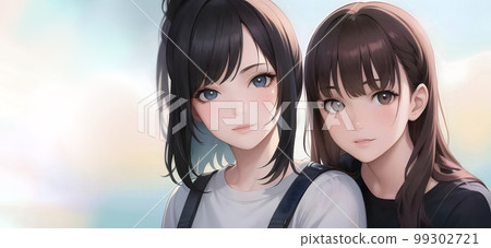 Two women on good terms, classmates, sisters, female friends 99302721