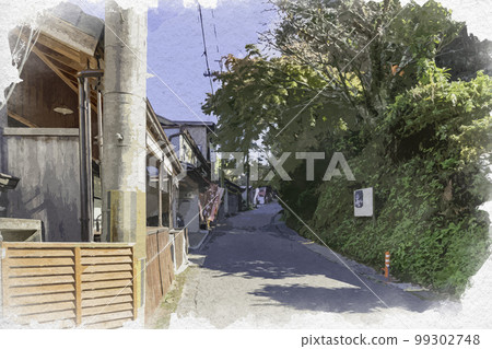 Watercolor style Yoshino shopping street, Yoshino-cho, Yoshino-gun, Nara Prefecture 99302748
