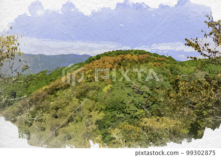 Yoshino mountains in a watercolor style, Yoshino-cho, Yoshino-gun, Nara Prefecture 99302875