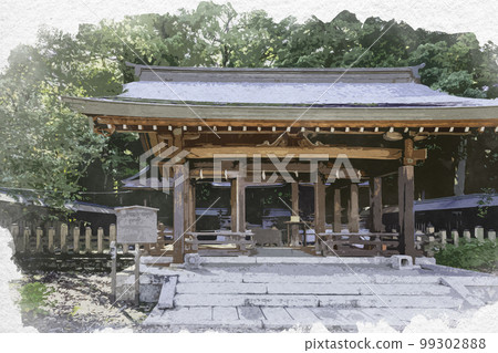 Watercolor-style Yoshino Jingu Shrine Sanhonden, Yoshino-cho, Yoshino-gun, Nara Prefecture 99302888