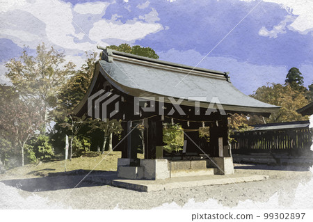 Watercolor-style Yoshino Jingu Shrine Chozuya, Yoshino-cho, Yoshino-gun, Nara Prefecture 99302897
