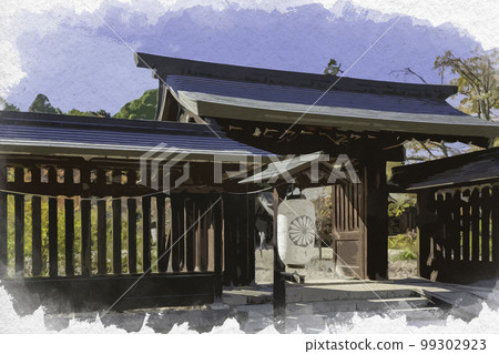 奈良縣吉野郡吉野町水彩畫吉野神社東門 奈良縣吉野郡吉野町水彩畫吉野神社東門 99302923