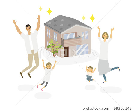 Vector illustration of a family of four who are happy to build their own home Vector illustration of a family of four who are happy to build their own home 99303145