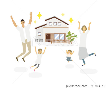 一個四口之家的矢量插圖，他們樂於建造自己的家 99303146