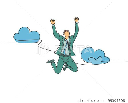 One line drawing of young happy and energetic... - Stock Illustration ...
