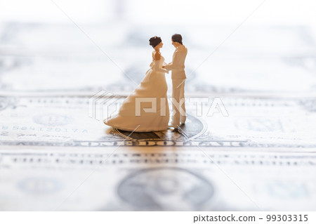 婚禮禮服夫婦和美元鈔票金錢形象 99303315