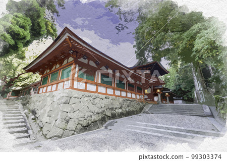 Watercolor-style Isonokami Shrine Corridor, Tenri City, Nara Prefecture Watercolor-style Isonokami Shrine Corridor, Tenri City, Nara Prefecture 99303374