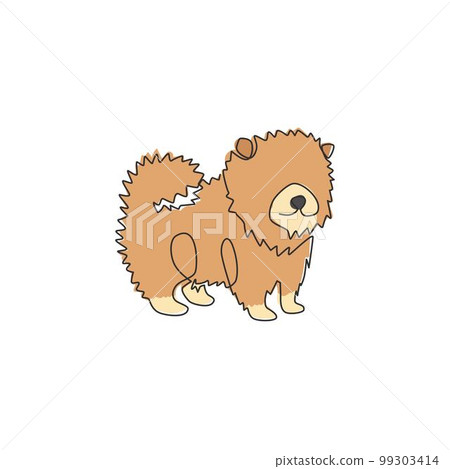 One continuous line drawing of adorable pomeranian dog for company logo identity. Purebred dog mascot concept for pedigree friendly pet icon. Modern single line draw design graphic vector illustration One continuous line drawing of adorable pomeranian dog for company logo identity. Purebred dog mascot concept for pedigree friendly pet icon. Modern single line draw design graphic vector illustration 99303414