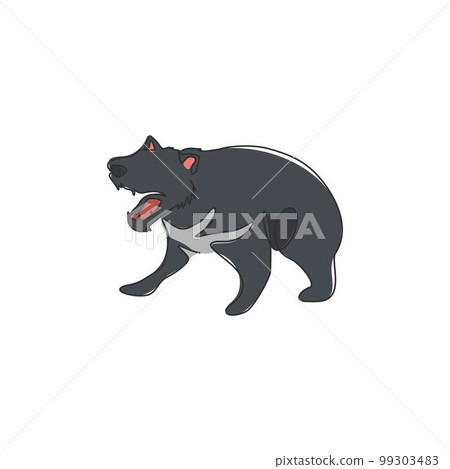 Single one line drawing of furious tasmanian devil for organisation logo identity. Tasmanian island mascot concept for tourist attractor icon. Modern continuous line draw design vector illustration 99303483