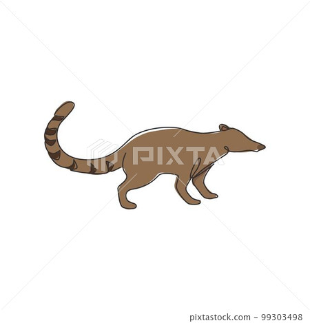 One continuous line drawing of cute coati for company logo identity. Diurnal mammals mascot concept for national zoo icon. Modern single line draw design graphic vector illustration One continuous line drawing of cute coati for company logo identity. Diurnal mammals mascot concept for national zoo icon. Modern single line draw design graphic vector illustration 99303498