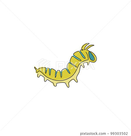 Single one line drawing of beauty caterpillar for company logo identity. Eating machines insect mascot concept for pest control service icon. Modern continuous line draw design vector illustration Single one line drawing of beauty caterpillar for company logo identity. Eating machines insect mascot concept for pest control service icon. Modern continuous line draw design vector illustration 99303502