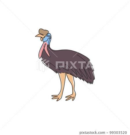 One single line drawing of beauty cassowary for company logo identity. Endangered bird mascot concept for national conservation icon. Modern continuous line draw graphic design vector illustration One single line drawing of beauty cassowary for company logo identity. Endangered bird mascot concept for national conservation icon. Modern continuous line draw graphic design vector illustration 99303520