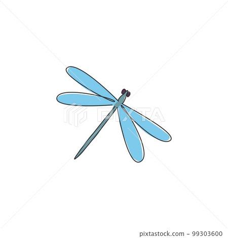 One single line drawing of cute dragonfly for company logo identity. Odonata animal mascot concept for insect lover club icon. Modern continuous line draw design vector illustration 99303600