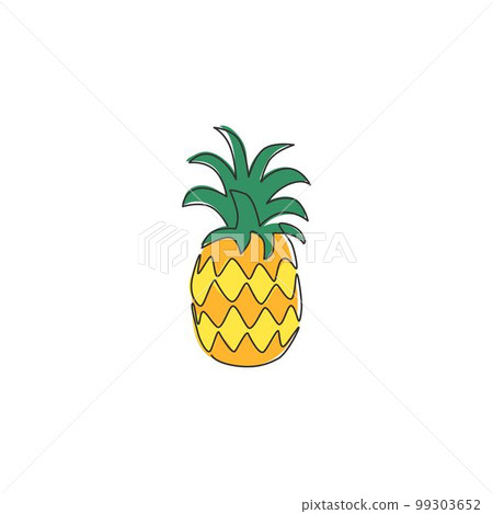 Single continuous line drawing whole healthy pineapple organic for orchard logo identity. Fresh summer fruitage concept for fruit garden icon. Modern one line draw design vector graphic illustration 99303652