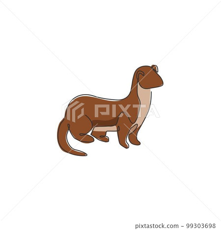 Single continuous line drawing of adorable weasel for company logo identity. Little mammal predator mascot concept for national conservation park icon. Modern one line draw design vector illustration 99303698