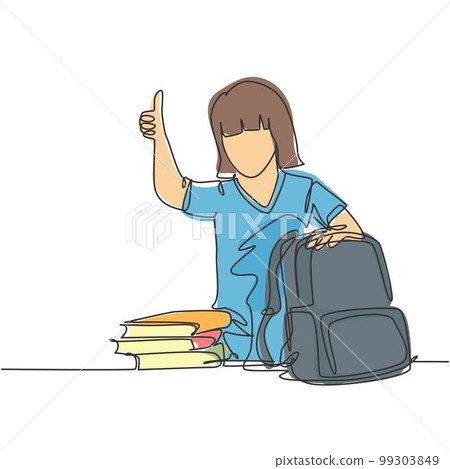 Girl packing school books in bag Stock Photos and Images