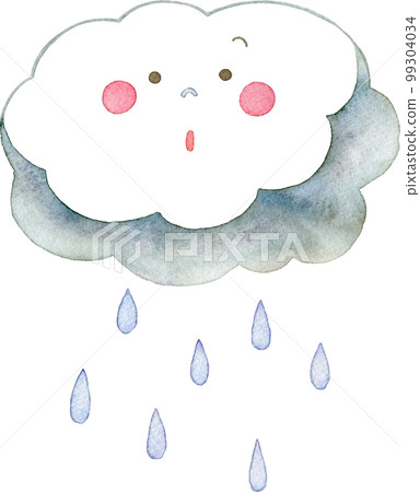 雨雲人物和雨水彩插圖（驚訝的臉） 99304034