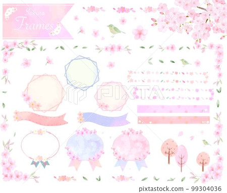 可用於標題氣球的柔和色彩的可愛櫻花-春季插畫矢量集素材 99304036