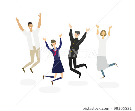 Vector illustration of a family of four who are happy to jump while saying goodbye 99305521