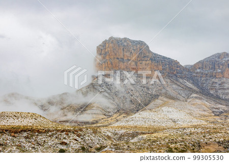 Overcast view of the El Capitan of Guadalupe Mountains National Park Overcast view of the El Capitan of Guadalupe Mountains National Park 99305530
