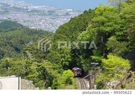 Mount Hiei View of the cable car and Lake Biwa from the observatory of Cable Enryakuji Station 99305622