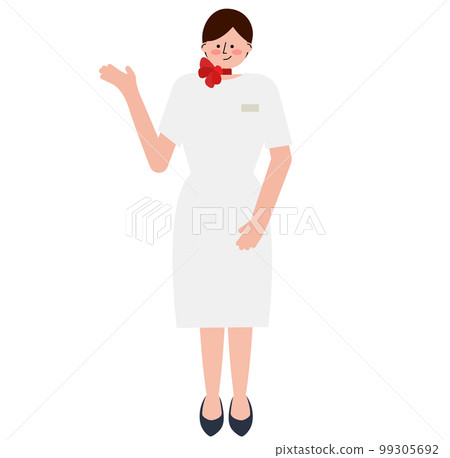 Illustration (short sleeve) in which a beauty staff / esthetician woman raises one hand and guides 99305692