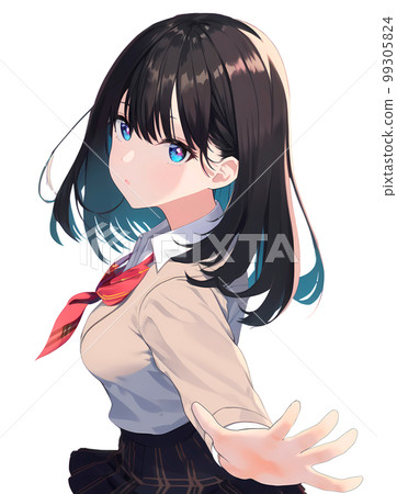A female student with a gesture of holding her hand out in front Anime-style illustration "AI-generated image" A female student with a gesture of holding her hand out in front Anime-style illustration "AI-generated image" 99305824