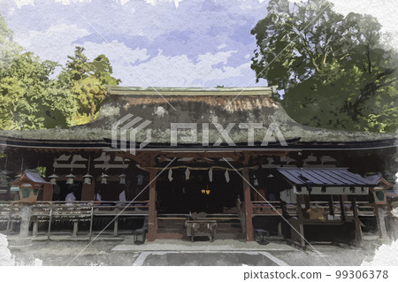 Watercolor-style Isonokami Shrine Worship Hall, Tenri City, Nara Prefecture 99306378