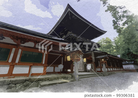 奈良縣天理市水彩風格的磯上神社塔門 99306381