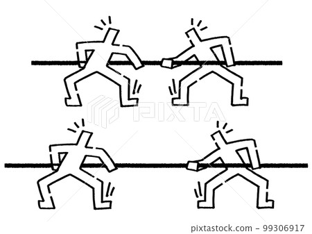 Two stick figures playing tug of war Two stick figures playing tug of war 99306917